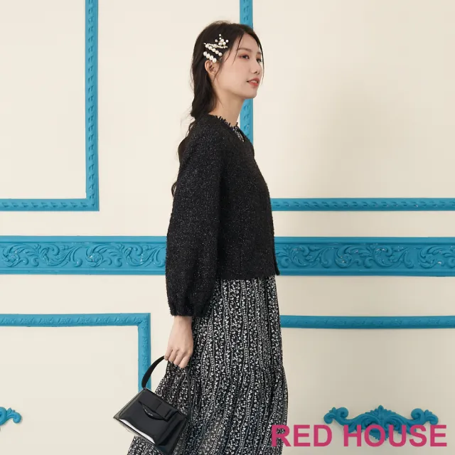 【RED HOUSE 蕾赫斯】閃亮銀蔥短版外套(黑色)