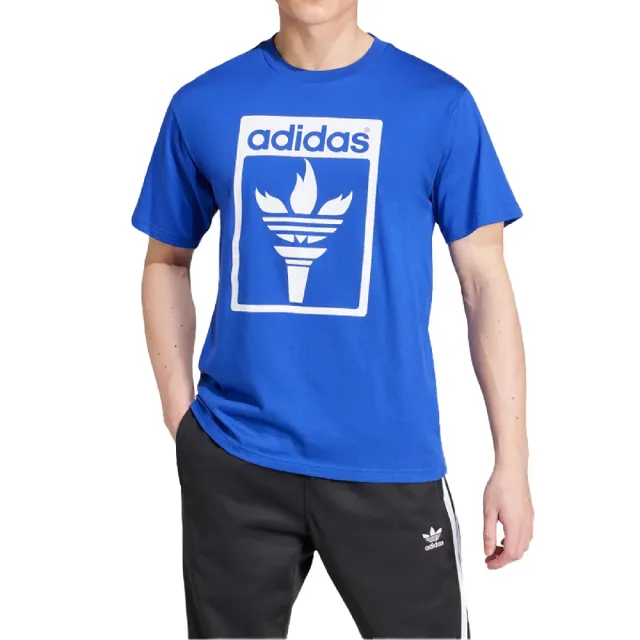 【adidas 愛迪達】短袖 TREFOIL Tee 男款 藍 白 三葉草 短T 愛迪達(JJ1221)