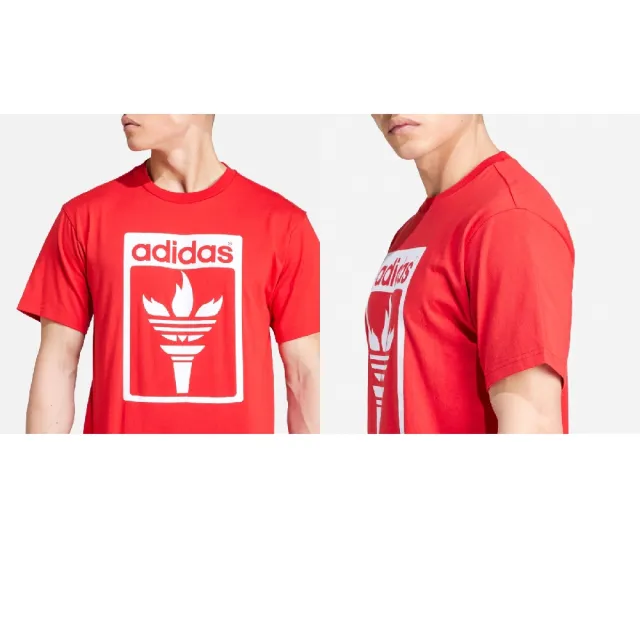 【adidas 愛迪達】短袖 TREFOIL Tee 男款 紅 白 三葉草 短T 愛迪達(JJ1219)