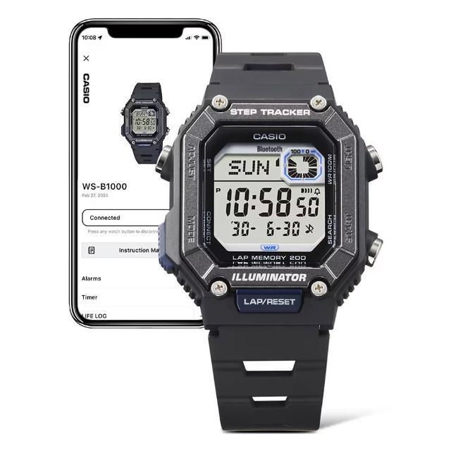 【CASIO 卡西歐】輕巧計步藍芽數位手錶 送禮 禮物 推薦(WS-B1000-1AV)