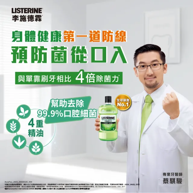 【Listerine 李施德霖】綠茶無酒精/薄荷除菌漱口水(750mlx6)