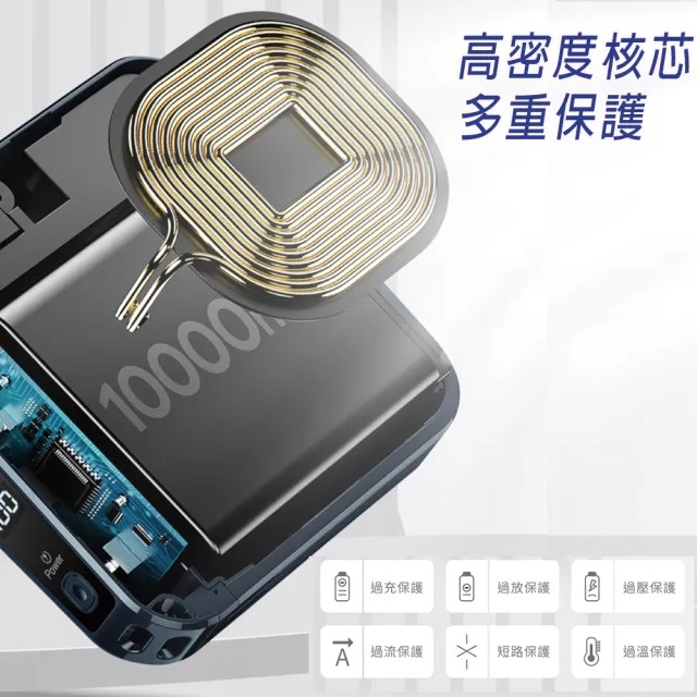 【GFive】GP-W10S 10000mAh 五合一 22.5W PD+QC 自帶線快充行動電源(無線充電/自帶線/手機支架)