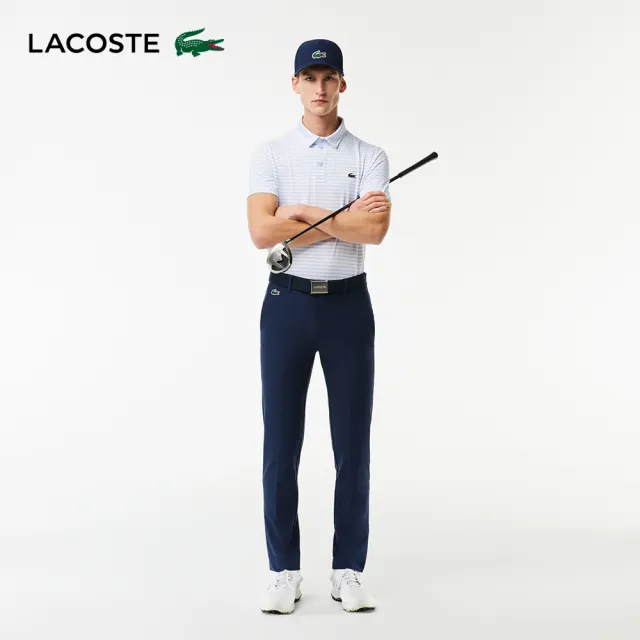 【LACOSTE】男裝-修身吸水斜紋布高爾夫球褲(海軍藍)