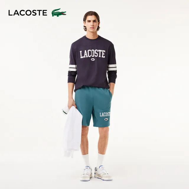 【LACOSTE】男裝-常規版型Lacoste印花慢跑短褲(藍綠色)