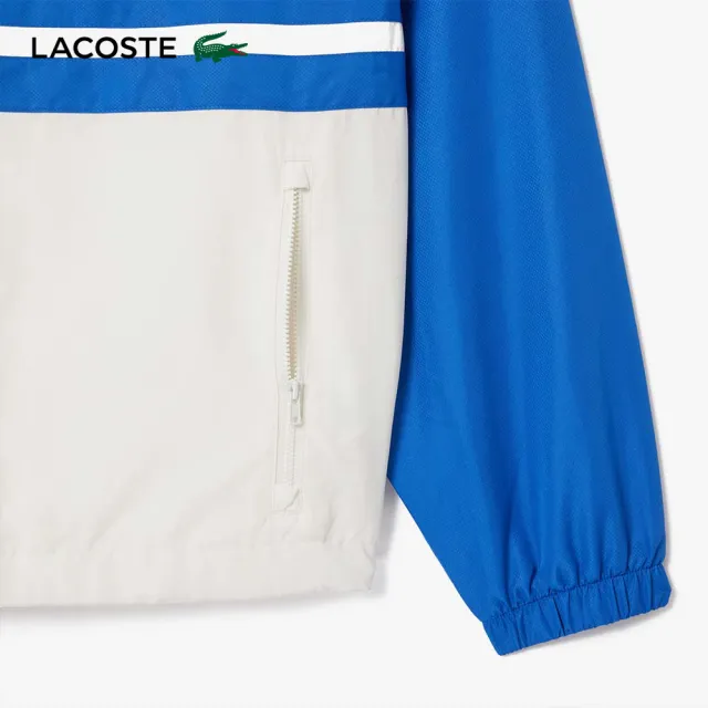 【LACOSTE】男裝-運動服防水拉鍊運動夾克(藍/白色)