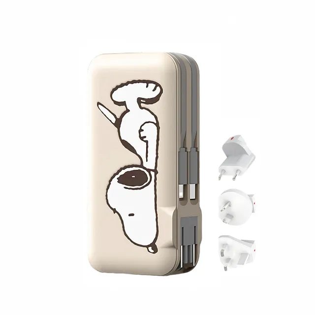 【SNOOPY 史努比】PSN-136 12000mAh  萬國充自帶線行動電源(附萬國插頭組/CL雙線)