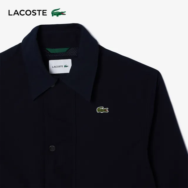 【LACOSTE】男裝-短款防水按扣羽絨外套(深藍色)