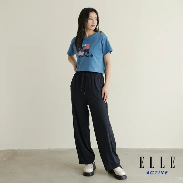 【ELLE ACTIVE】女款 短版印花短袖圓領T恤-藍色(EA24M2W1606#35)