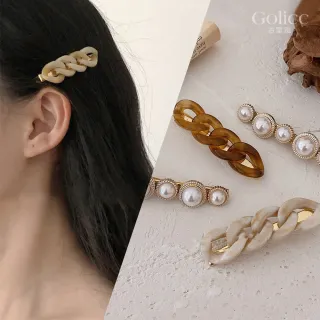 【Golicc】髮夾 復古鍊條+氣質珍珠 2入組 瀏海夾(母親節 生日 情人節 髮飾 頭飾 鯊魚夾 抓夾 禮物)