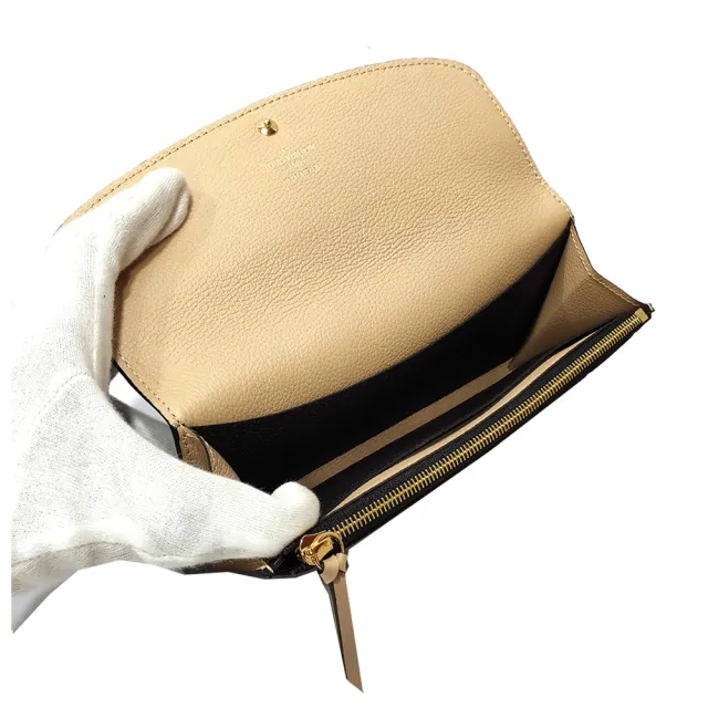 【Louis Vuitton 路易威登】M62369 經典Emilie系列柔軟粒面牛皮拚色信封式長夾錢包(黑色)