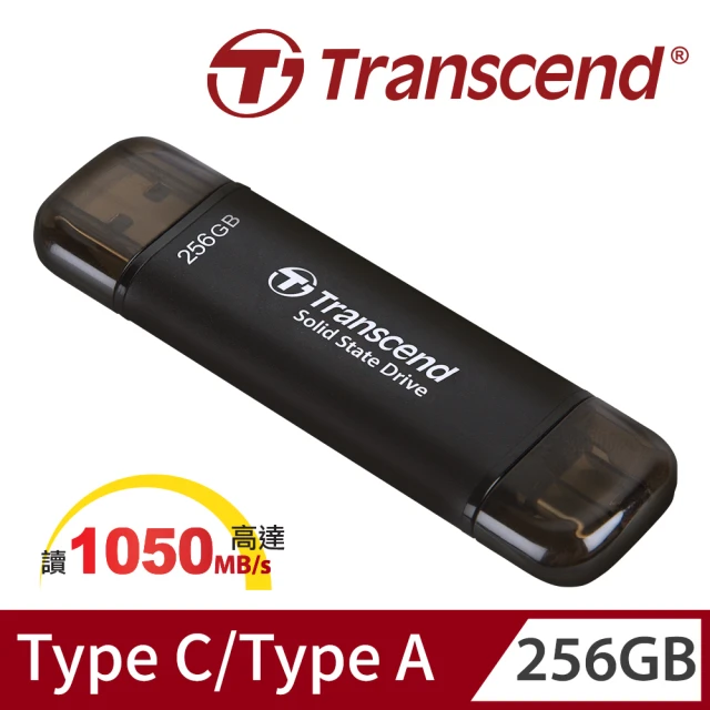 【Transcend 創見】ESD310C 256GB USB3.2 雙介面固態行動碟-太空黑(TS256GESD310C)