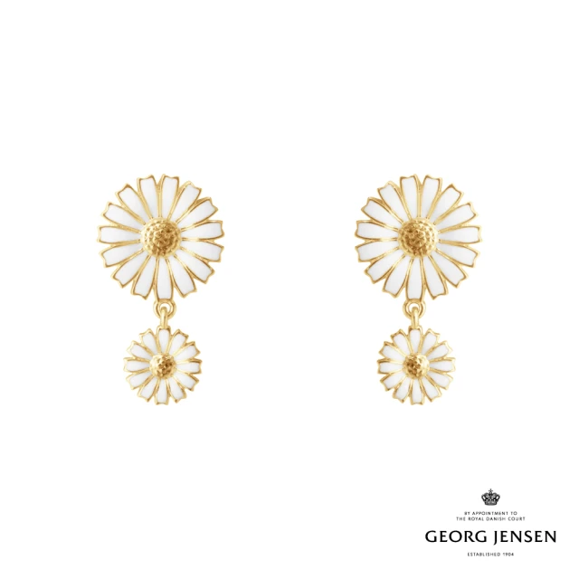 Georg Jensen 官方旗艦店 DAISY 雙耳環 - 線上獨家款(18K黃金電鍍純銀 白瓷琺瑯 耳環)