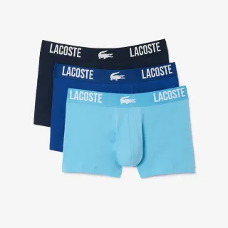 【LACOSTE】男裝-品牌平口內褲三件裝(淺藍/中藍/深藍)