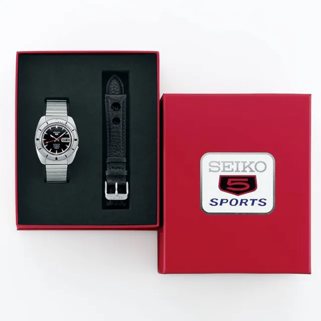 【SEIKO 精工】5 Sports 復刻限量機械錶 套錶送牛皮錶帶 -38.5mm 送6入手錶收藏盒(SRPL05K1/4R36-16L0D)