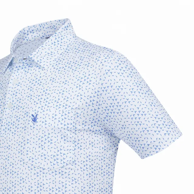 【PLAYBOY GOLF】男款細三角休閒口袋短袖POLO衫-藍(高爾夫球衫/AA23106-56)
