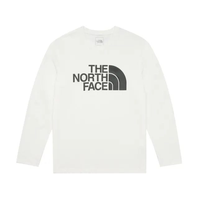 【The North Face】北面男款白色吸濕排汗品牌LOGO長袖T恤｜8AMJFN4