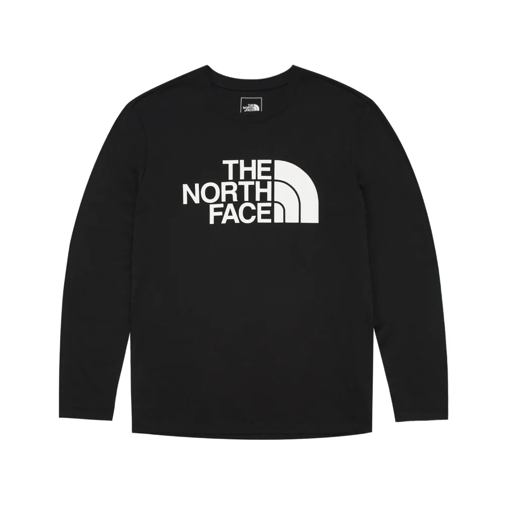 【The North Face】北面男款黑色吸濕排汗品牌LOGO長袖T恤｜8AMJJK3