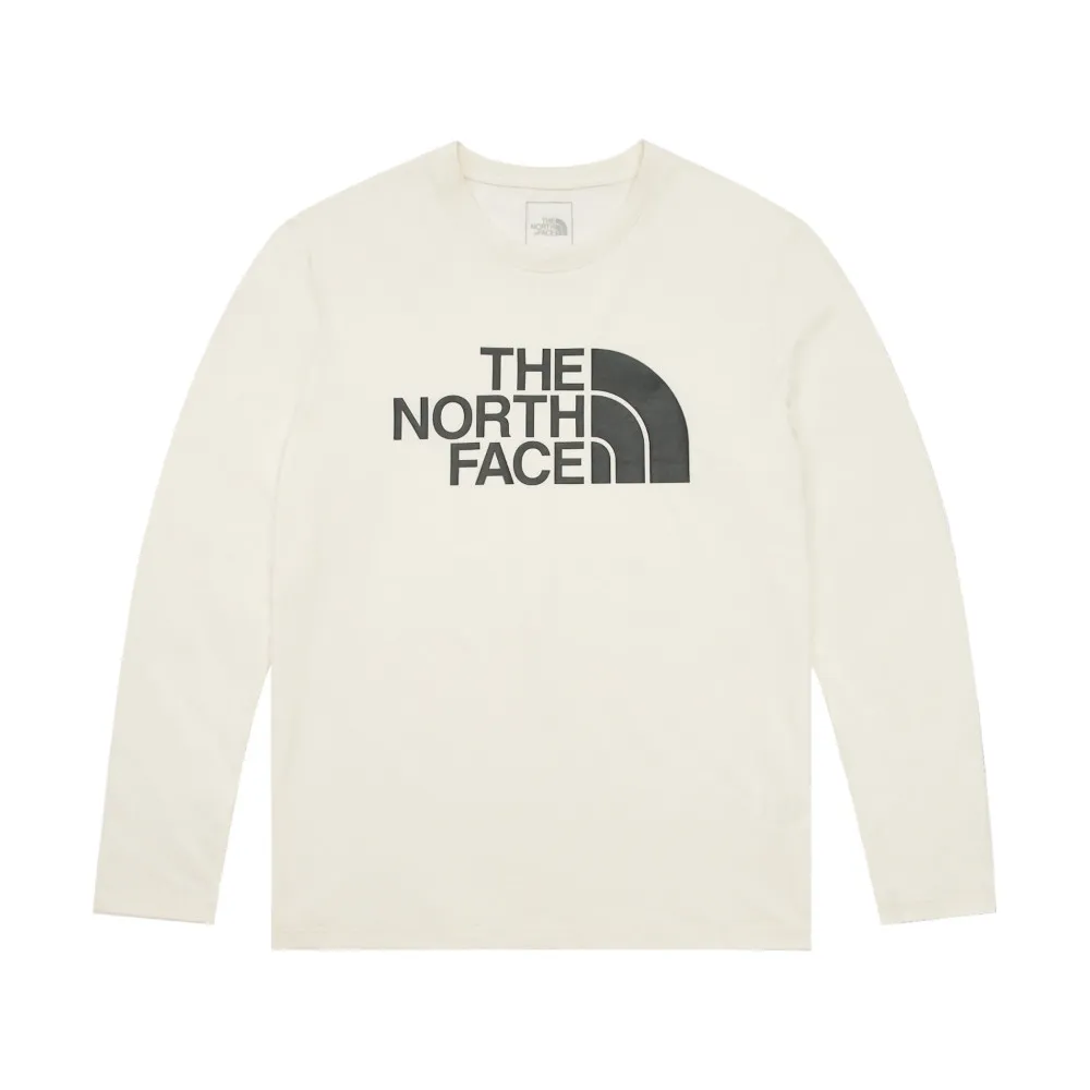 【The North Face】北面女款米白色吸濕排汗品牌LOGO長袖T恤｜8AKUQLI