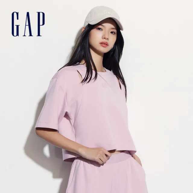 【GAP】女裝 Logo圓領短袖T恤-淡紫色(464824)