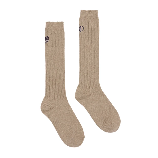 MARDI MERCREDIMARDI MERCREDI 刺繡長襪 淺褐色 海軍藍字LOGO 極簡 LONG SOCKS MRD LOGO