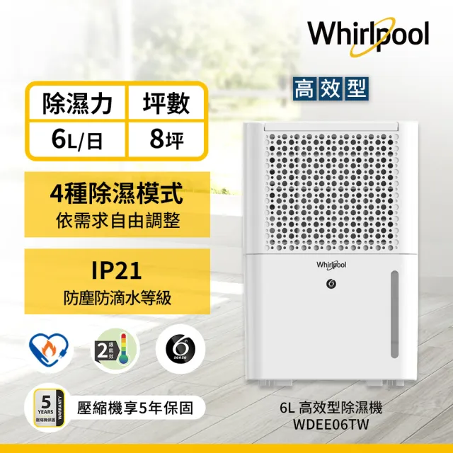 【Whirlpool 惠而浦】惠而浦二級能效6公升節能除濕機WDEE06TW(貨物稅減免$500)