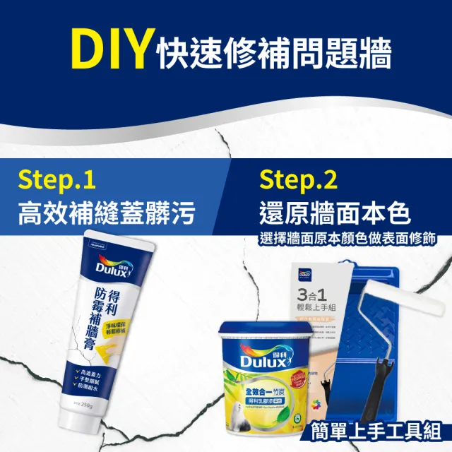 【得利官方旗艦店】全效合一+補牆膏+工具組（1公升裝組）(修補 油漆 DIY)