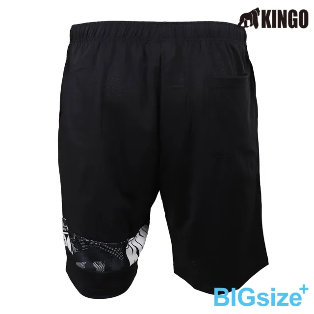 【B+ 大尺碼專家】KINGO-大尺碼-男款 排汗 透氣 印花 鬆緊 運動短褲(413304)