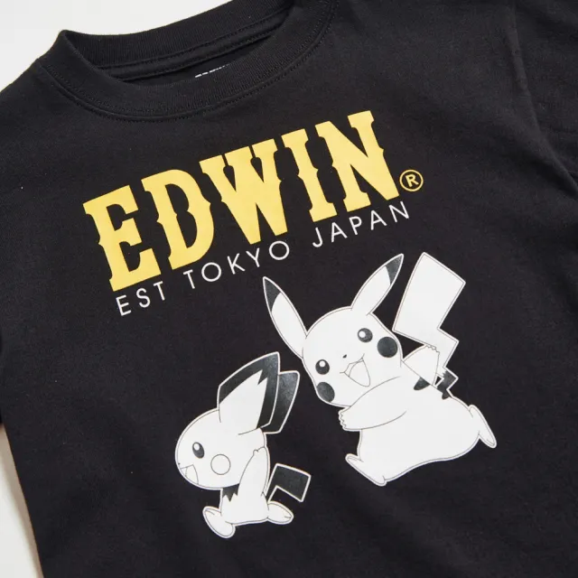 【EDWIN】童裝 寶可夢 皮卡丘與皮丘短袖T恤(黑色)