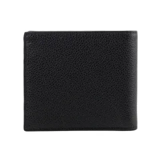 【PRADA 普拉達】銀字Logo 粒紋牛皮對開零錢袋短夾(黑色)