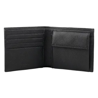 【PRADA 普拉達】銀字Logo 粒紋牛皮對開零錢袋短夾(黑色)