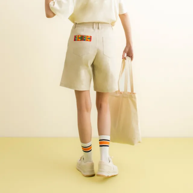 【Arnold Palmer 雨傘】女裝-聯名繡花設計牛仔五分褲(奶白色)
