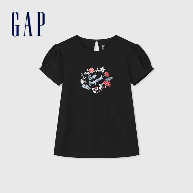 【GAP】女童裝 Logo印花圓領短袖T恤-黑色(465959)