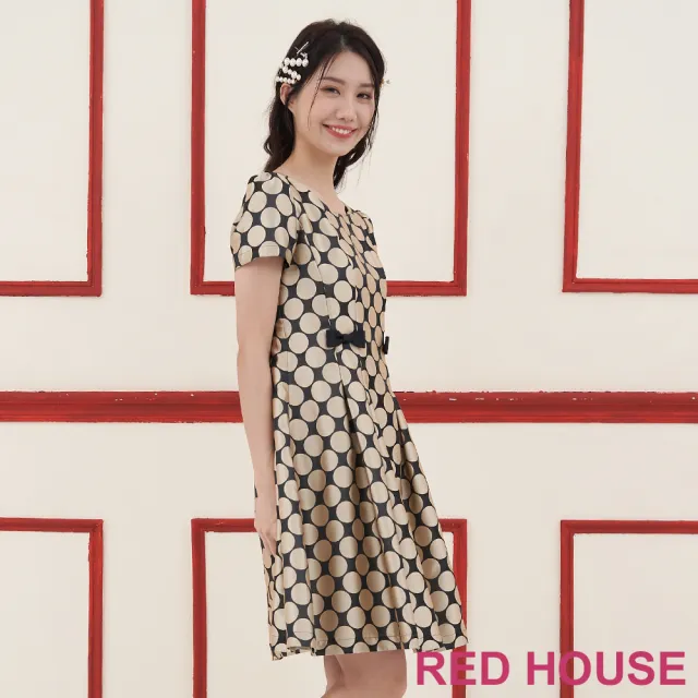 【RED HOUSE 蕾赫斯】光澤感圓點剪接派對洋裝(共2色)