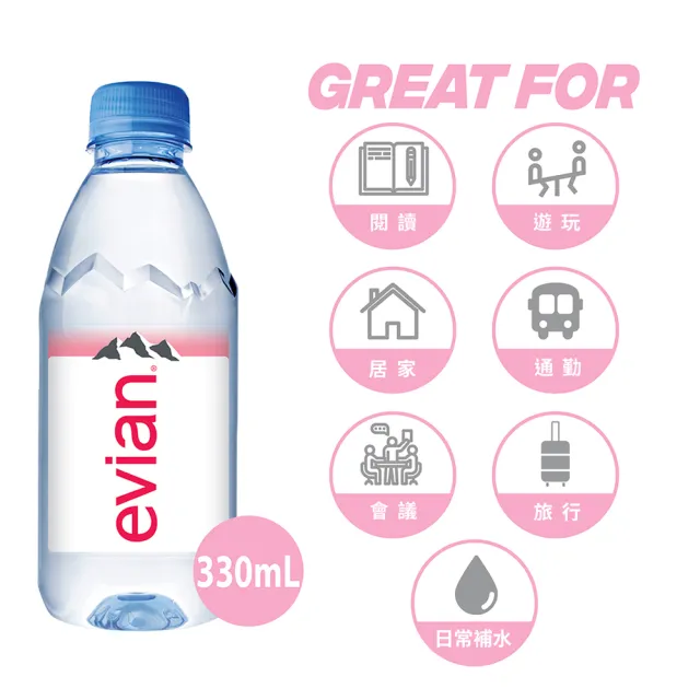 【evian 依雲 原廠總代理直營】天然礦泉水330mlx24入/箱(寶特瓶)