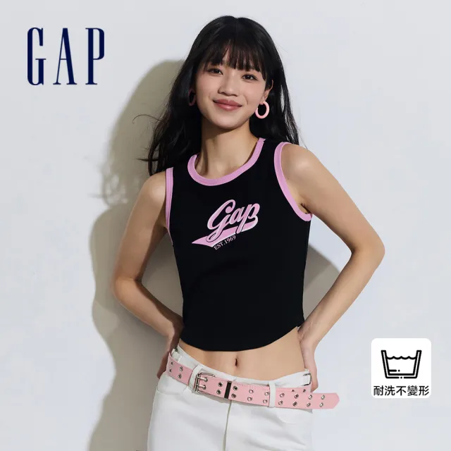 【GAP】女裝 Logo印花羅紋短版圓領背心-多色可選(873961)