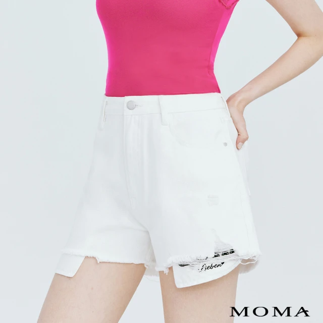 【MOMA】個性字母牛仔短褲(白色)