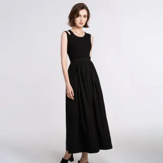 【MOMA】鏤空背心拼接洋裝(黑色)