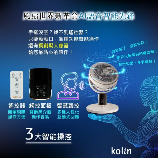 【Kolin 歌林】金龍限定款AI極靜智慧聲控循環扇(KFC-XK3097)