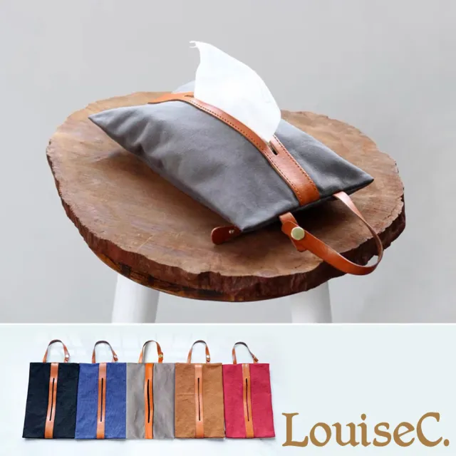 【LouiseC.】Tree House 日系帆布+植鞣革牛皮車用面紙盒-5色(CC6031)