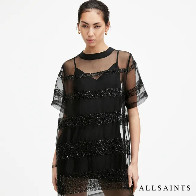 【ALLSAINTS】IZABELA 寬鬆紗網兩件式亮片短洋裝 W006DA(寬鬆版型)