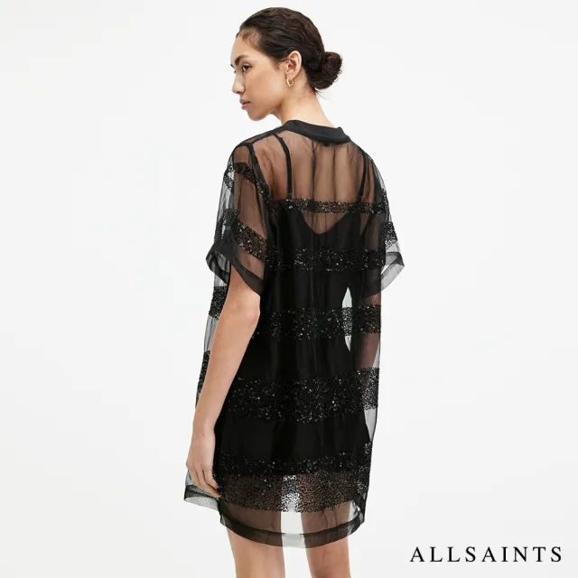 【ALLSAINTS】IZABELA 寬鬆紗網兩件式亮片短洋裝 W006DA(寬鬆版型)