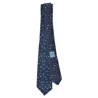 【Hermes 愛馬仕】Graine de Champion Twillbi 手工縫製斜紋布真絲領帶(深藍)