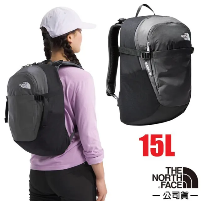 【The North Face】Basin 抗撕裂多功能耐磨減震後背包15L.上學書包.雙肩休閒背包(87SJ-4GZ 瀝黑灰)