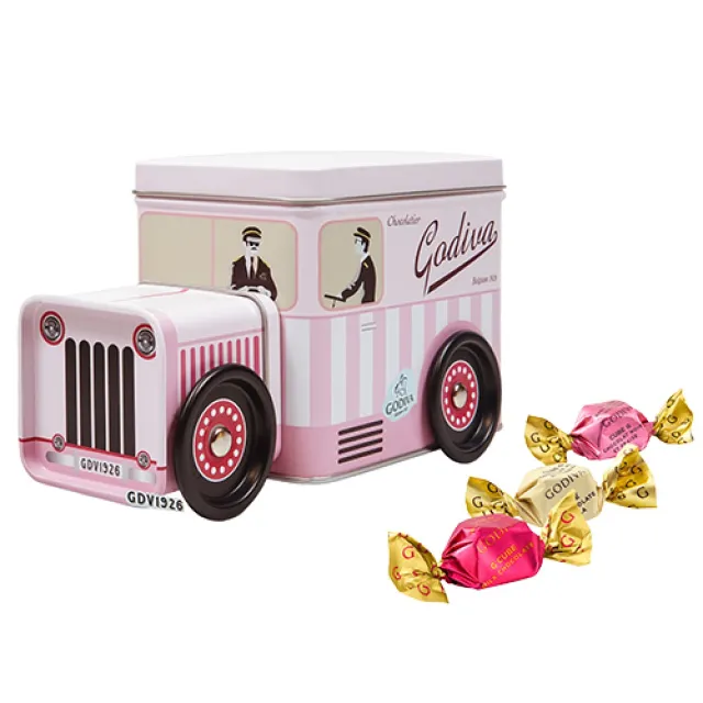 【GODIVA】G Cube 松露巧克力粉色小貨車鐵盒10顆裝(珍食2024/8/29 三入組)