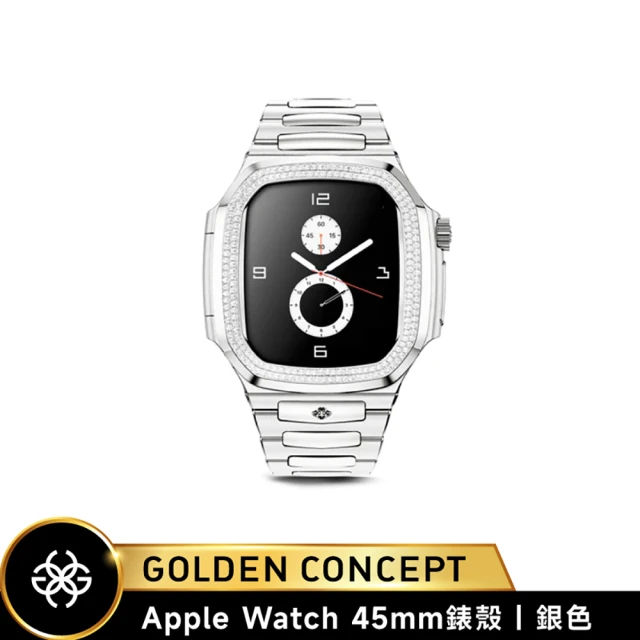 Golden Concept Apple Watch 45mm 保護殼 ROMD45 銀錶殼/銀不鏽鋼錶帶(鑲嵌莫桑鑽)