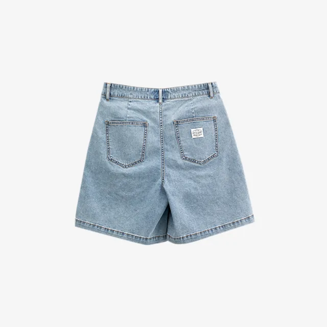 【Arnold Palmer 雨傘】女裝-雙打褶寬褲口設計牛仔短褲(淺藍色)