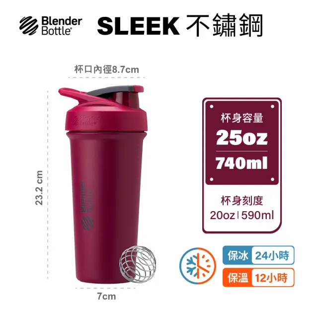 【Blender Bottle】2入〈Sleek不鏽鋼〉按壓式防漏搖搖杯25oz/740ml(BlenderBottle/Strada/運動水壺/冰霸杯)