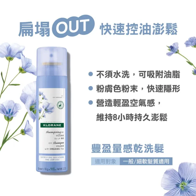 【KLORANE 蔻蘿蘭官方直營】乾洗髮噴霧150ml 2入組(控油/涼感/豐盈/澎鬆 任選)