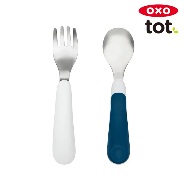 【美國 OXO】tot學習餐具4件組 3色可選(寶寶握叉匙組x1+隨行叉匙組x1)