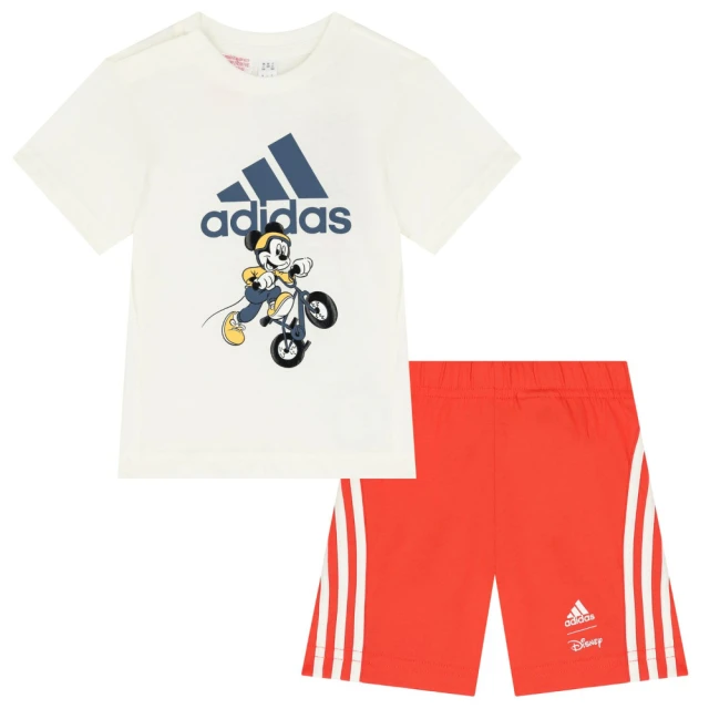 adidas 愛迪達 套裝 大童 男童 女童 短袖上衣 運動 I DY MM T SET 米白紅 JG1255